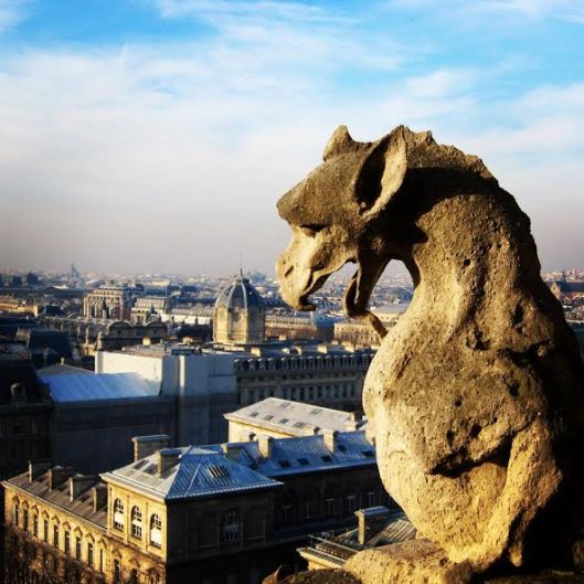 Gargoyle atop Notre Dame Cathedral, Paris, France 