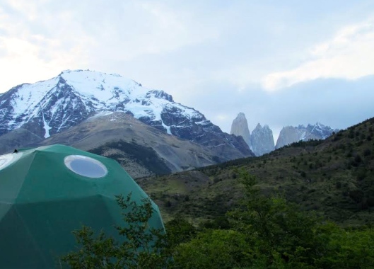 Eco-Camp dome with Las Torres in the distance
